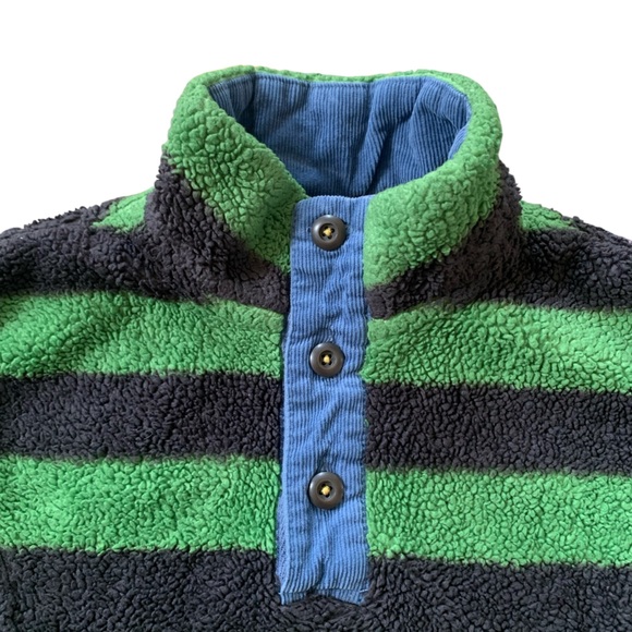 Mini Boden Sherpa Fleece Pullover Boys 5-6Y Green Black Stripe Cozy Teddy - Picture 3 of 6